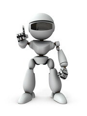 意思決定した人工知能のロボット。白バック。3Dレンダリング。