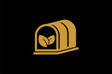 Greenhouse logo design vector. Plant care illustration symbol. Green leaf sign. Greenhouse and leaf vector icons.