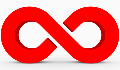 Infinity symbol 3d red isolated on white background