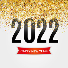 Gold glitter Happy New Year 2022 Christmas in black