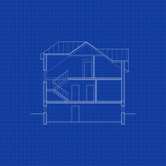Architectural modern background. Cross-section suburban house. Vector blueprint.