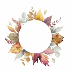 Poster Watercolor vector autumn frame with leaves and branches. © ElenaMedvedeva