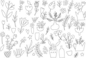 Floral outline clipart. Vector illustration.