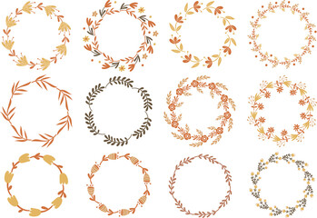 Floral Wreath Set. Vector illustration.