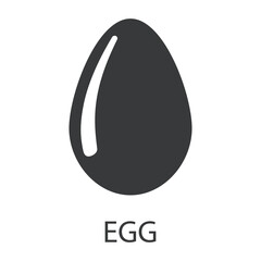 The egg icon. The silhouette of an egg with a signature. Delicious and healthy food that causes allergies. Vector illustration isolated on a white background.