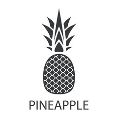 The pineapple icon. Silhouette of a tropical pineapple fruit with a signature. Delicious and healthy food that causes allergies. Vector illustration isolated on a white background.