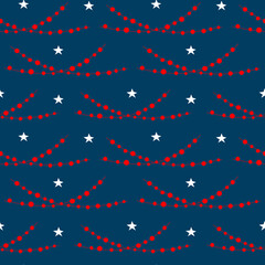 Fototapeta na wymiar merry christmas and happy new year winter seasonal xmas seamless pattern with hanging decoration balls garlands and stars, endless repeatable textue , vector illustration graphic