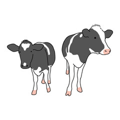 牛のイラスト　二頭並んでいる様子