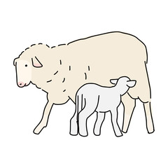 羊の親子の全身シンプルイラスト