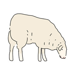 羊の全身　シンプルなイラスト　牧場にて