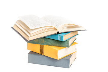 Stack of books isolated on white background. School, education, learning concept