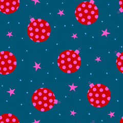merry christmas and happy new year winter seasonal xmas seamless pattern with decoration balls, endless repeatable textue , vector illustration graphic