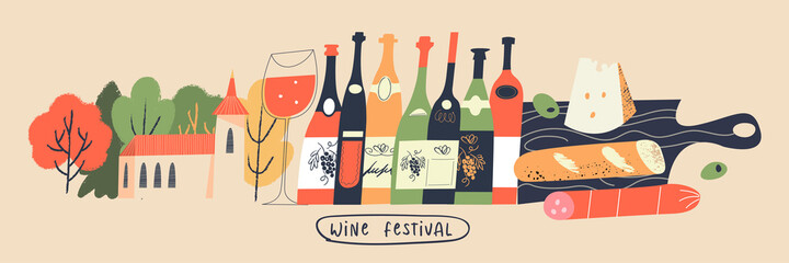 Beaujolais Nouveau festival of new wine. Wine festival. Vector illustration.