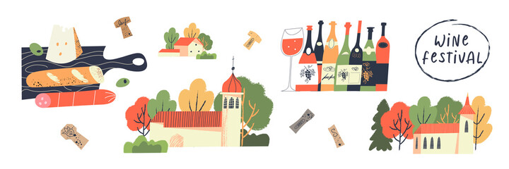 Beaujolais Nouveau festival of new wine. Wine festival. Vector illustration. - 453756841