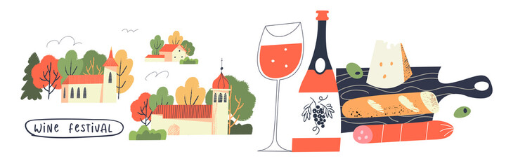 Beaujolais Nouveau festival of new wine. Wine festival. Vector illustration.