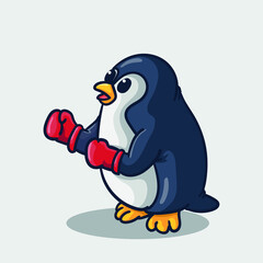 cute penguin practicing boxing, cartoon style