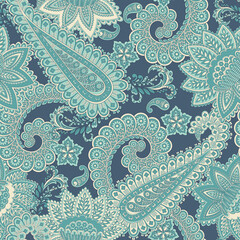 Paisley vector seamless pattern. Fantastic flower, leaves. Textile bohemian print. Batik painting....