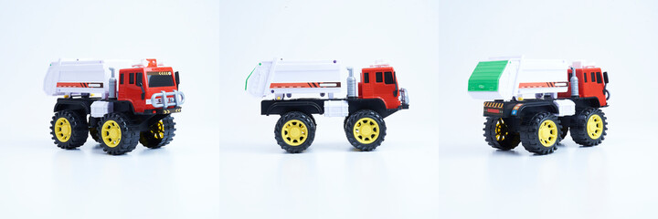 Toy cars take many different angles on a white background, high quality images, real shots.