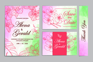 Line art floral set wedding invitation card