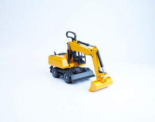 Excavator crawler loader model on white background. Back side view. Real Shoot.