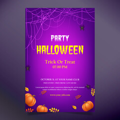halloween party invitation, cobweb, pumpkin and autumn leaves combination. good for your background, invitation card,elements invitation and design need.