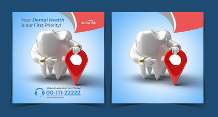 Teeth with Navigation Dental Implants Surgery Concept Instagram Post Banner Template.