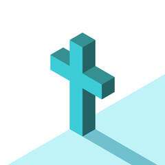 Isometric Christian cross, minimalism. Christianity, religion, spirituality, resurrection, church and salvation concept. Flat design. EPS 8 vector illustration, no transparency, no gradients