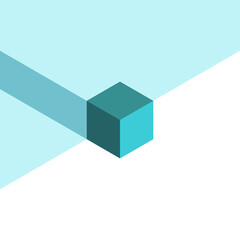 Isometric turquoise blue cube on white background. Minimalism, creativity, uniqueness and loneliness concept. Flat design. EPS 8 vector illustration, no transparency, no gradients