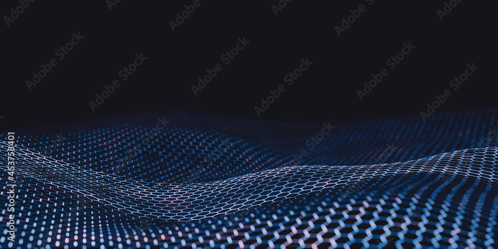 Poster 3d rendering of wavy hexagon pattern. concept for technology product background
