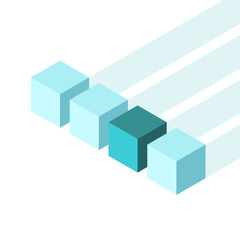 Unique isometric turquoise blue cube on white. Uniqueness, individuality, exclusivity, difference, competition concept. Flat design. EPS 8 vector illustration, no transparency, no gradients