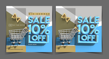 Big Summer Sale 10% Off Digital Marketing Instagram Post Banner Template.