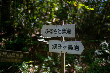 富山県富山市の猿倉山、御前山、小佐波御前山を登山する風景 Scenery of climbing Sarukura Mountain, Gozen Mountain, and Ozanami Gozen Mountain in Toyama City, Toyama Prefecture. 