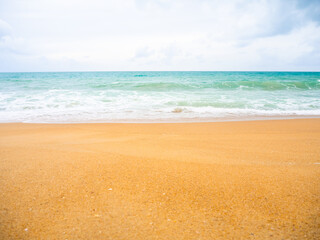 Blue sea and blue sky with sand beach at coast. ocean Phuket Island in thailand. tropical nature landscape. for tourist vacation travel summer holidays concept.