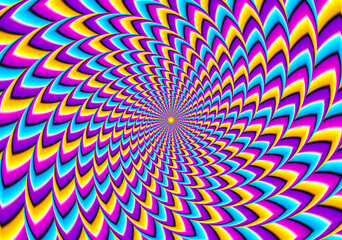 Rotation of colorful spirals. Spin illusion.