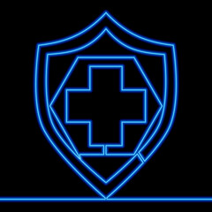 Continuous line art Health protection Shield neon