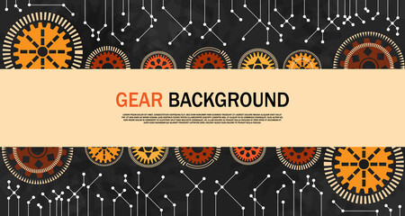 Engineering gear Orange on black background With technology-style network EP.9