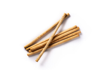 Breadstick grissini snack isolated on white background