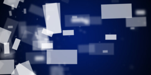 Abstract dark blue background with flying rectangular shapes