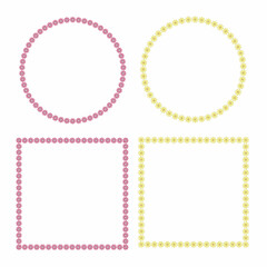 Set of frames with cozy pink and yellow doodle flowers. Vector image.