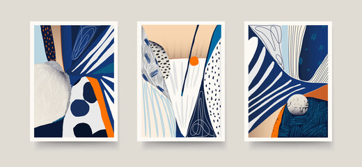 Set of dynamic hand drawn concept abstract posters. Modern trendy style wall decor. Collection of contemporary artistic posters. © MURRIRA