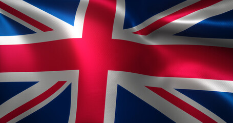 United Kingdom Flag, UK of America flag with waving folds, close up view, 3D rendering