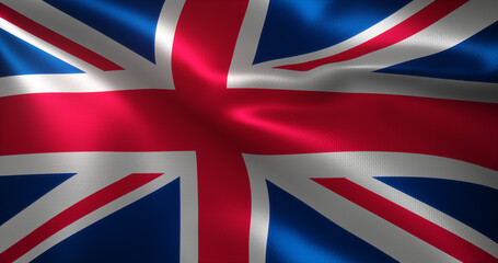 United Kingdom Flag, UK of America flag with waving folds, close up view, 3D rendering