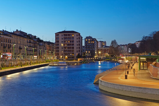 Darsena at dusk, Milan, Italy