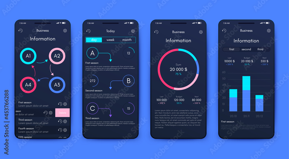Aufkleber vector graphics infographics with mobile phone. template for creating mobile applications, workflow 