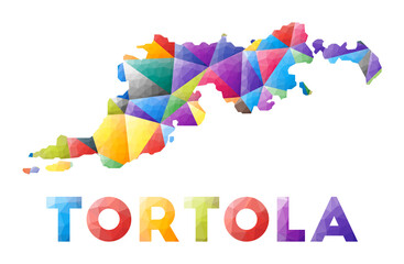 Tortola - colorful low poly island shape. Multicolor geometric triangles. Modern trendy design. Vector illustration.