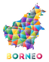 Borneo - colorful low poly island shape. Multicolor geometric triangles. Modern trendy design. Vector illustration.