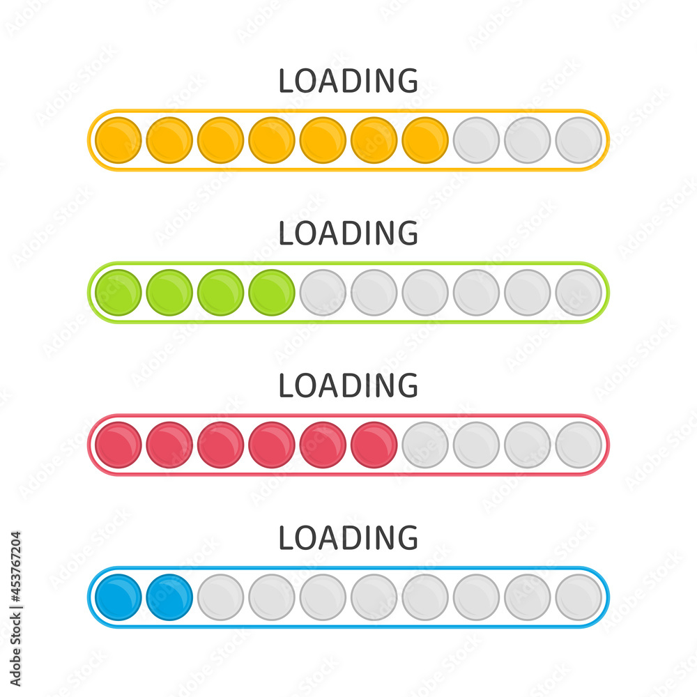 Poster loading bar element icon set. vector illustration of download timer different colors. progress uploa
