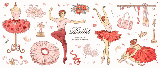 Hand drawn sketch ballet set. Vector illustration © AM_art