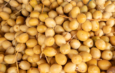 Ripe raw yellow dates for sale at the city farmers market