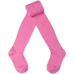 pink baby tights, socks apart, on a white background, half rolled up